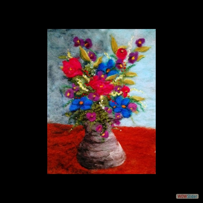 Wool Art - Vase with Flowers - Frame 17  in by 21 in - $175 