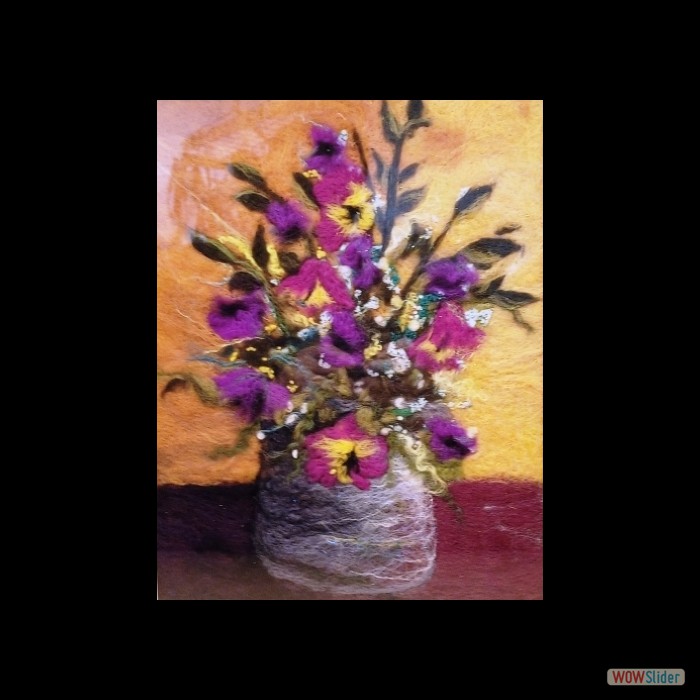 Wool Art - Vase with Irises - Frame 17  in by 21 in - $175 