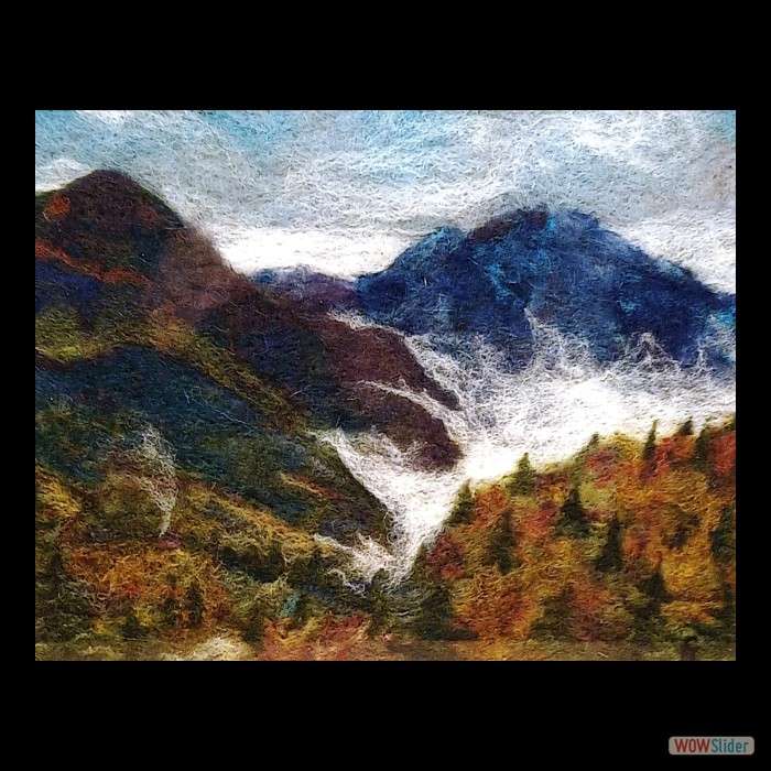 Wool Art - The Misty Mountains - Frame 17 in by 21 in - $175 