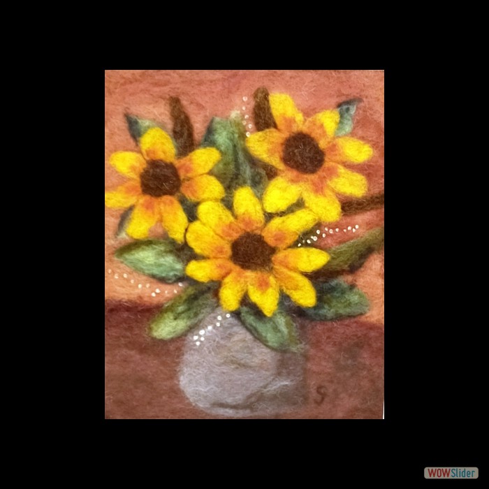 Wool Art - Sun Flowers - Frame 14  in by 16 in - $150 